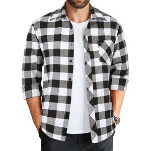 Men's Flannel Plaid Long Sleeve Button Down Casual Fall Shirt Jacket